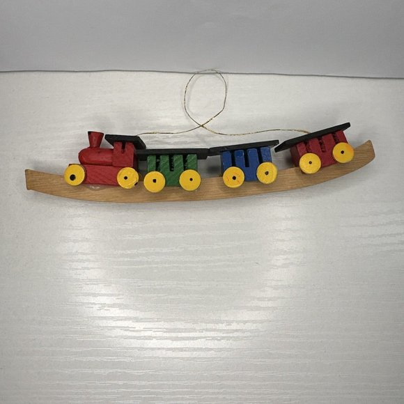 Vintage Miniature Wood‎ Train Christmas Tree Ornament - Picture 3 of 7